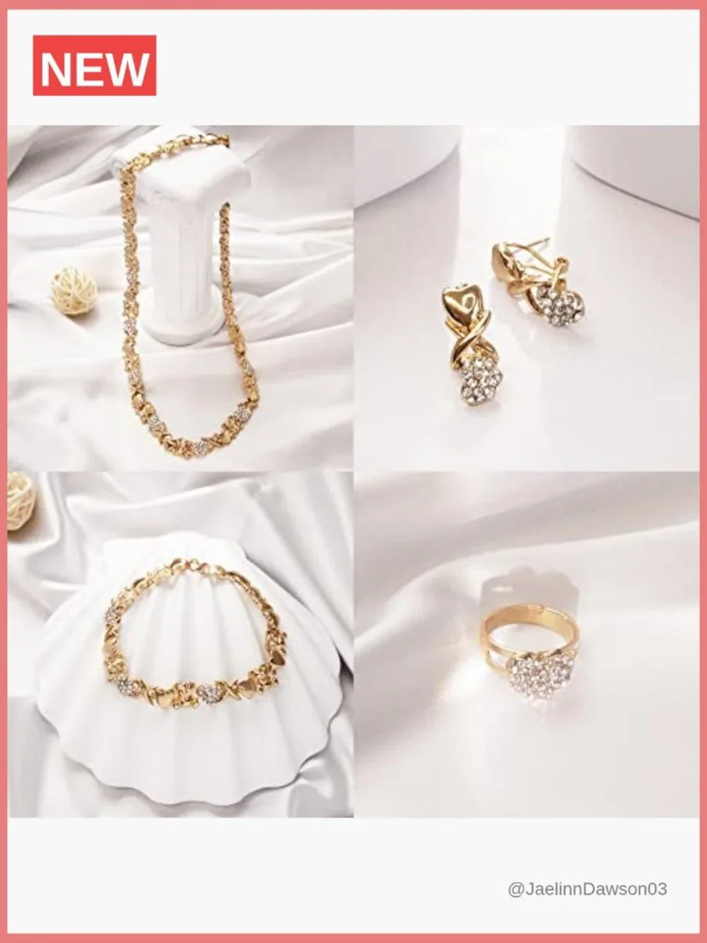 18K Gold Plated Jewelry Set - Necklace Bracelet Earrings Ring Set for Women